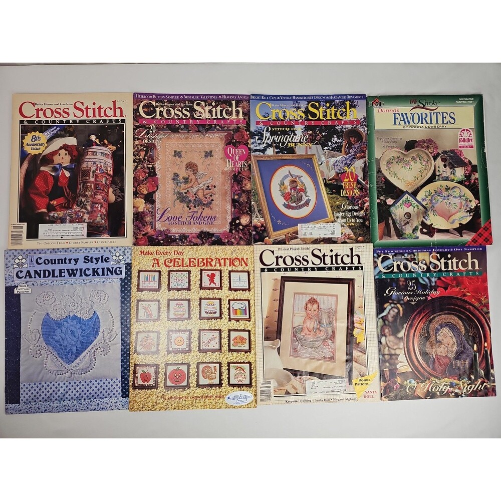 Lot of 8 Vintage Cross Stitch & Craft Pattern Books Magazines 1990s Donna Dewber